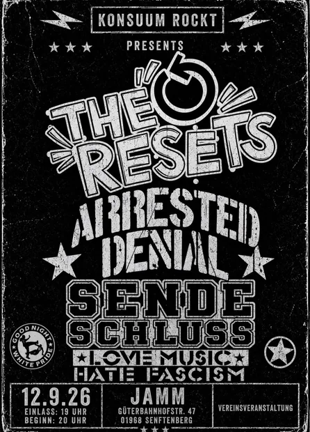 Flyer zu Arrested Denial x Sendeschluss x The Resets