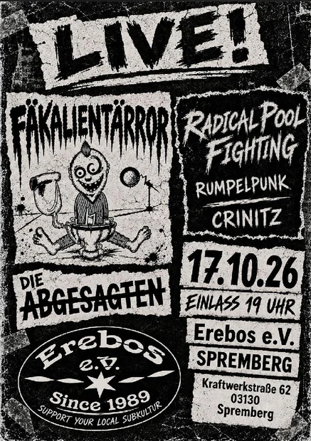 Flyer zu Fäkalientärror x Radical Pool Fighting x Die Abgesagten