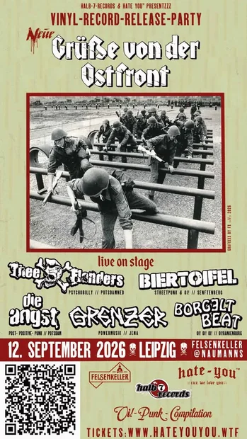 Flyer zu NEUE GRÜẞE von der OSTFRONT - VINYL-RECORD-RELEASE-PARTY